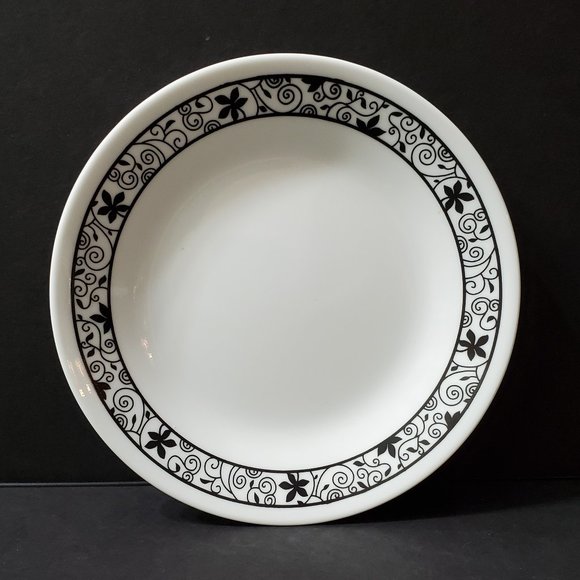Corelle Black Winding Gate Bread Butter or Dessert Plates Black Scroll Flowers - Picture 4 of 6
